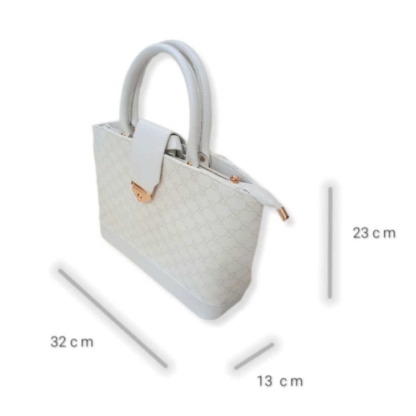 کیف زنانه سفید چرم مصنوعی مواد خارجی طرح چاپ دار